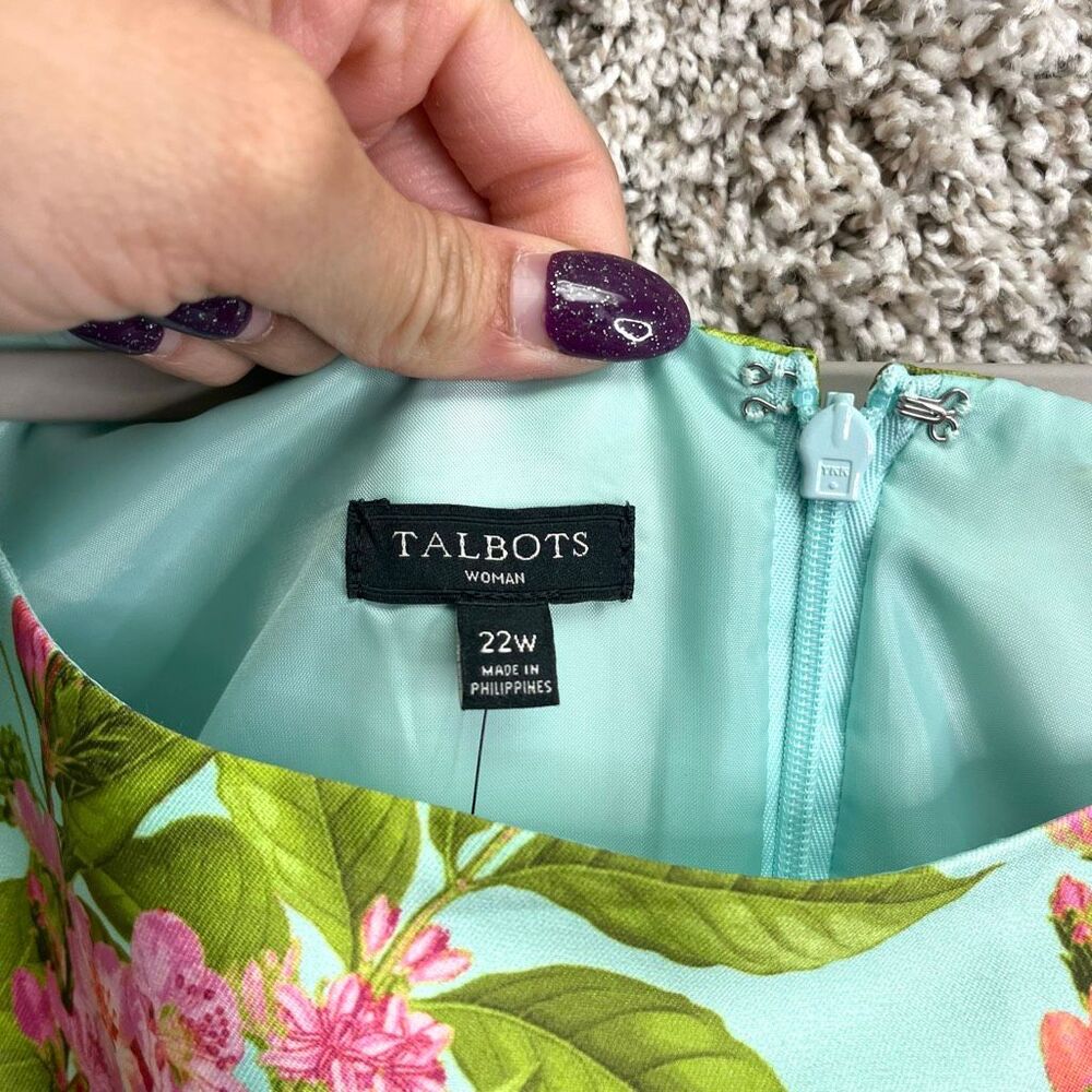 Talbots Dress Women’s 22W Botanical Floral Print Short Cap Sleeve Sheath‎ NWT - Picture 4 of 8